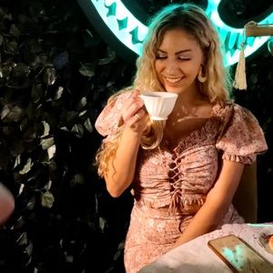 Matching 2 piece floral set. Shirt and midi skirt.